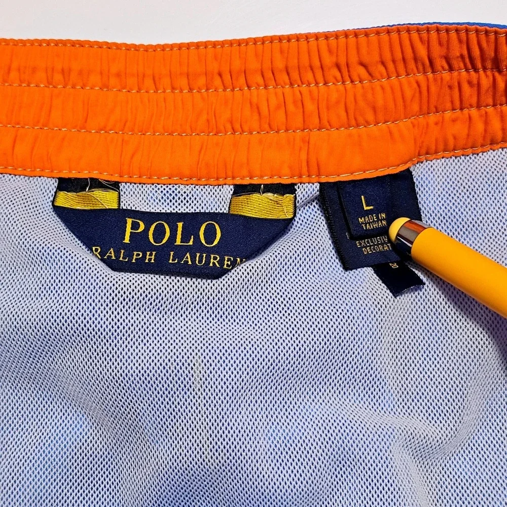 Polo Ralph Lauren Mens Royal Blue Orange Pony Mesh Lined Swim Trunks Large